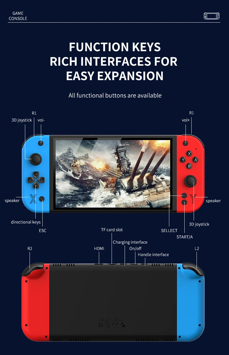 G90 Retro Handheld Game Console Built-in Mass Classic Arcade Games HD Large Screen Support Connect TV Portable Gaming Console Gi