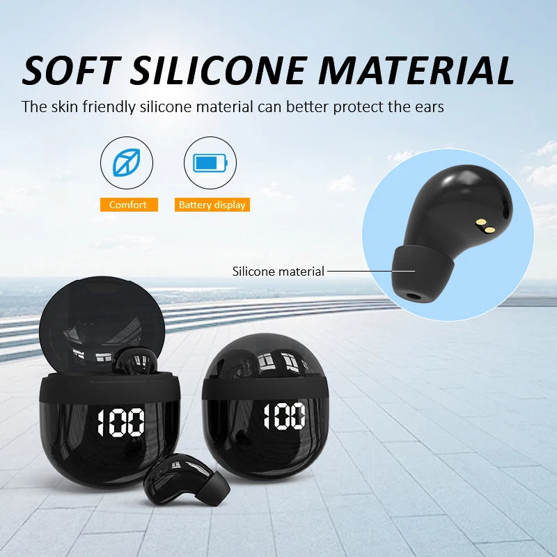 HOMEFISH SK18 Mini Sleep Wireless Earbuds, Bluetooth 5.3, Invisible In-Ear, Digital Display, Noise Cancelling for Side Sleepers