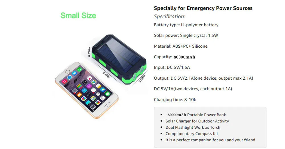 80,000mAh Solar Power Bank with LED Light