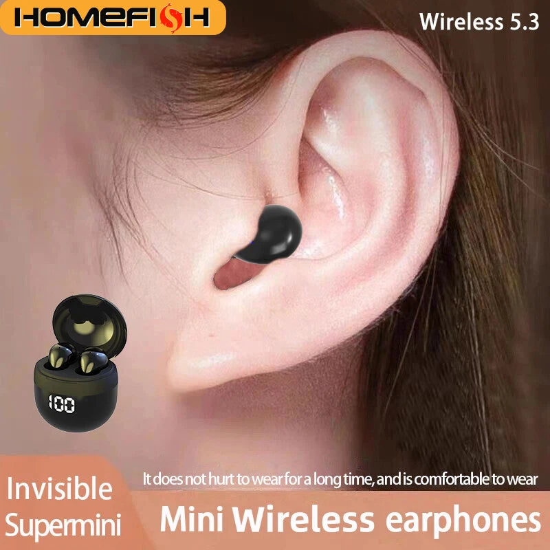 HOMEFISH SK18 Mini Sleep Wireless Earbuds, Bluetooth 5.3, Invisible In-Ear, Digital Display, Noise Cancelling for Side Sleepers
