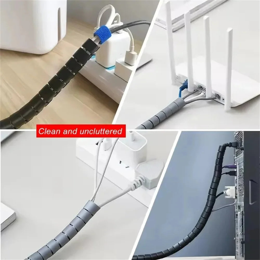 2M 10/16mm Flexible Spiral Cable Protector Wire Organizer Computer Cord Protective Tube Organization Management Protector Sleeve