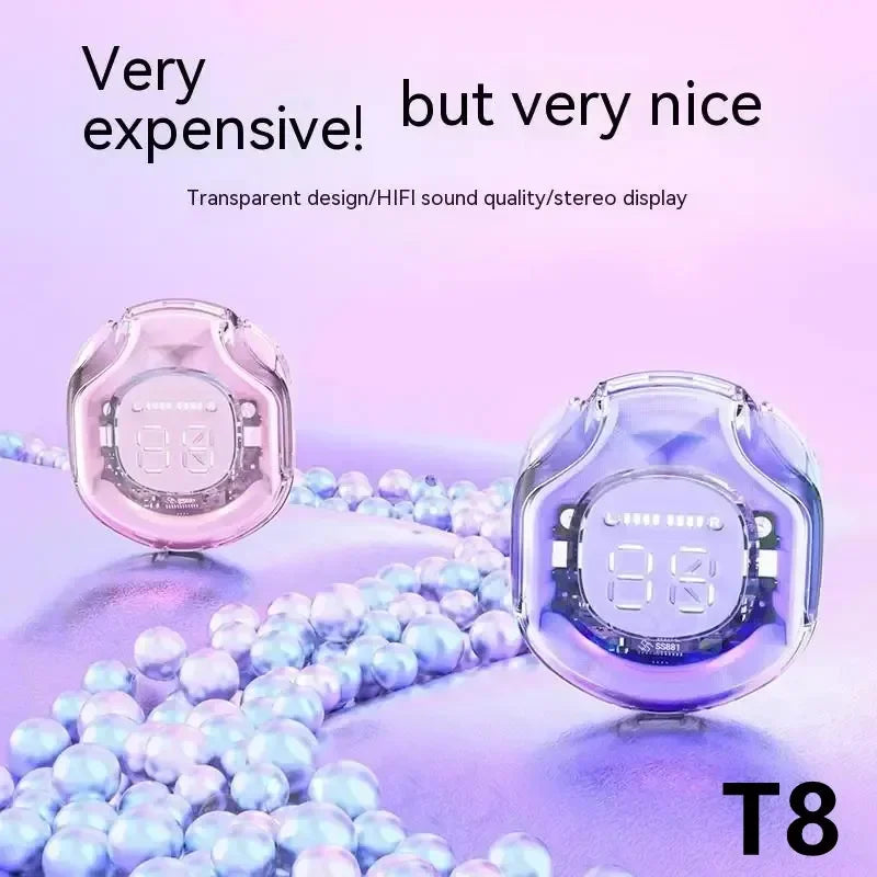T8 Pro Transparent Bluetooth Earbuds with LED Display