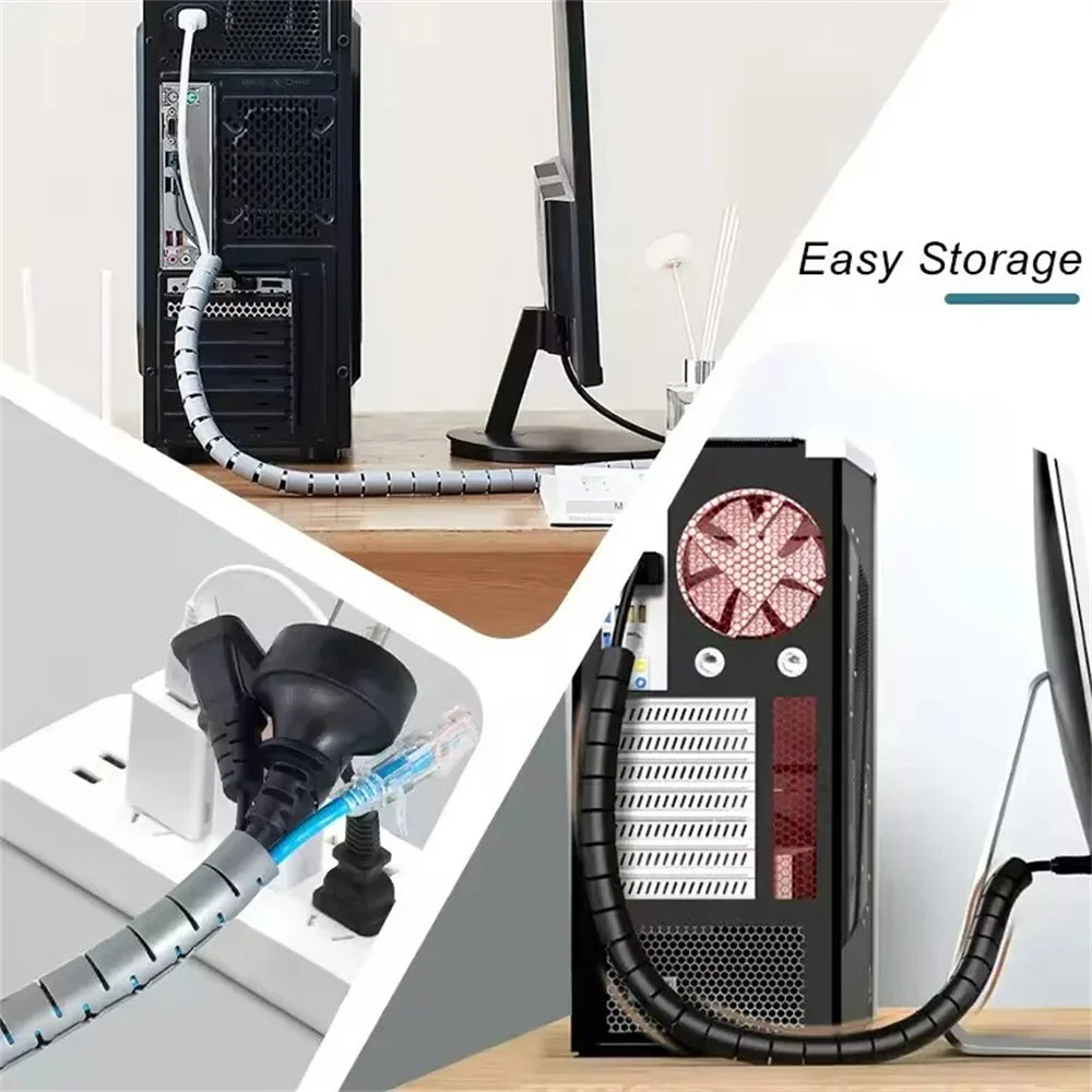 2M 10/16mm Flexible Spiral Cable Protector Wire Organizer Computer Cord Protective Tube Organization Management Protector Sleeve