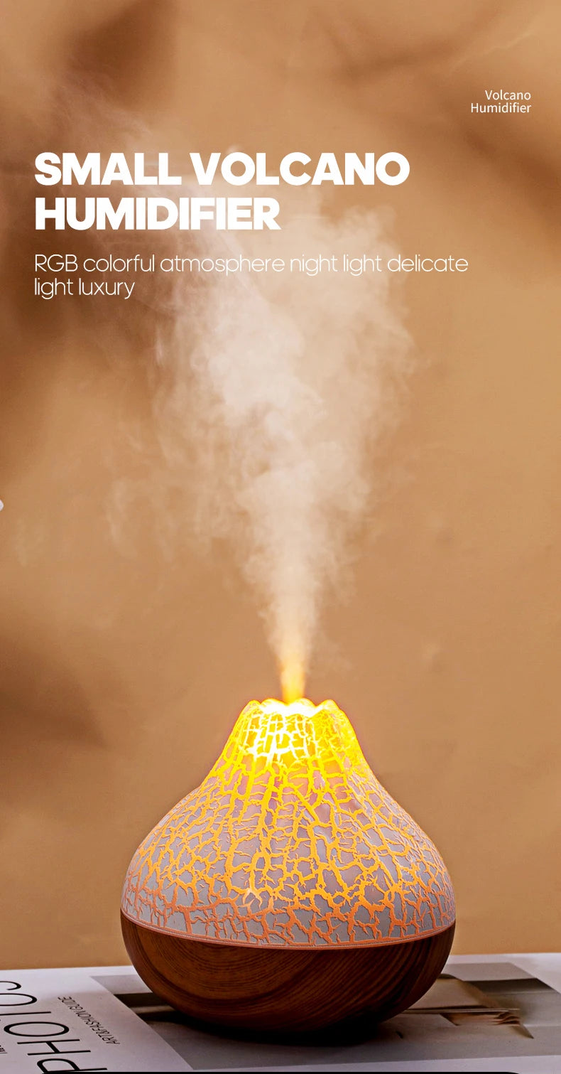 Volcano Air Humidifier 300ml Desktop USB Water Mist Diffuser Purifier Air Freshener Nebulizer with Colorful Ambient Night Light