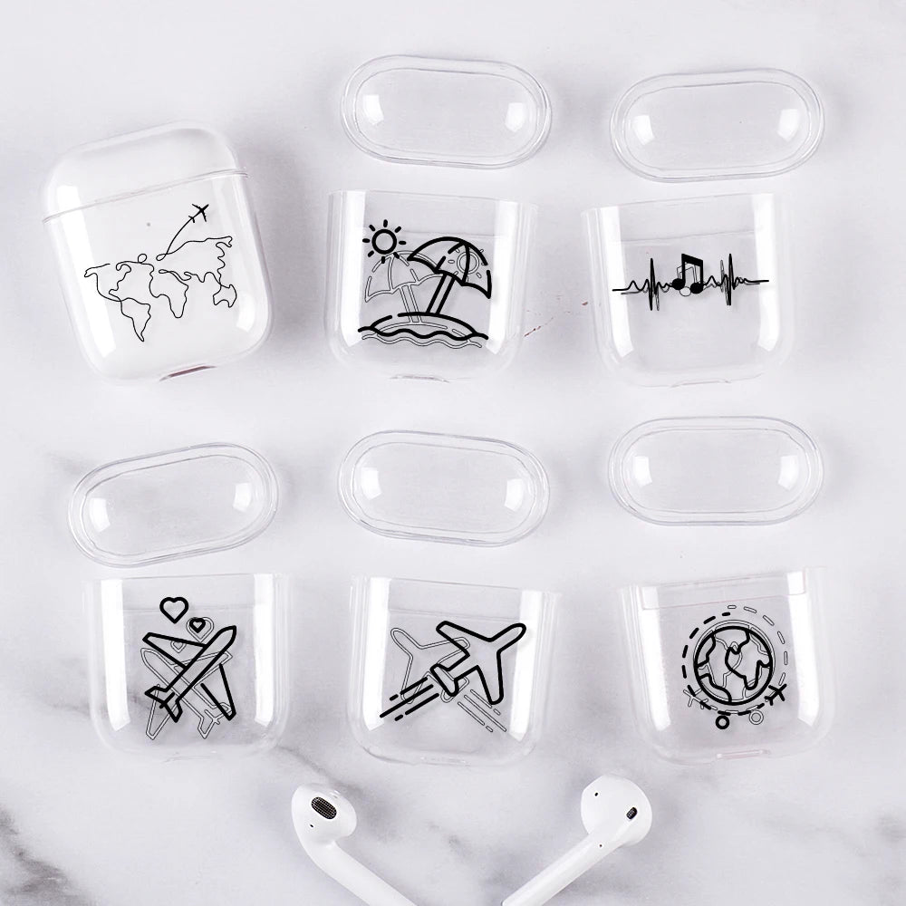 Airplane Pattern Clear Earphone Cases For Airpods 4th 2 1 3 Pro 2 Fundas Headphone Cover For Apple Airpods Air Pods Pro Airpods3
