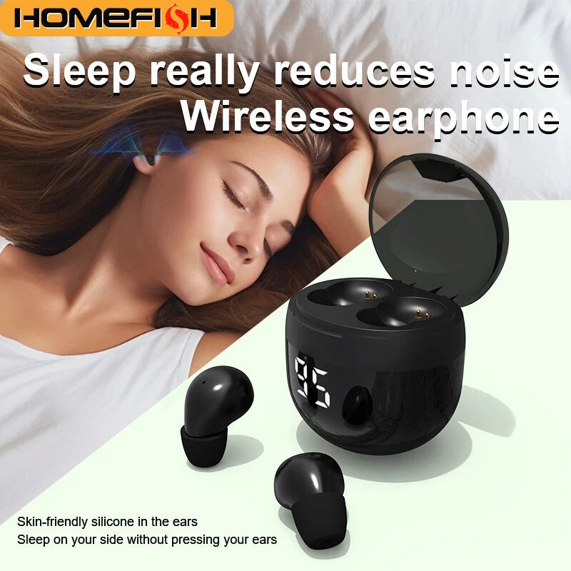 HOMEFISH SK18 Mini Sleep Wireless Earbuds, Bluetooth 5.3, Invisible In-Ear, Digital Display, Noise Cancelling for Side Sleepers