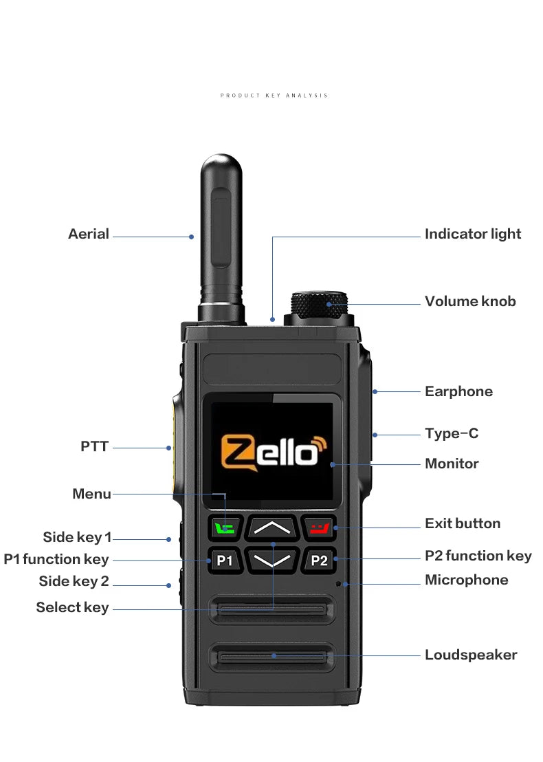 Android 8.1 | Zello 4G POC Radio - SIM/WiFi & Bluetooth, 100Mi Range, Professional Walkie Talkie