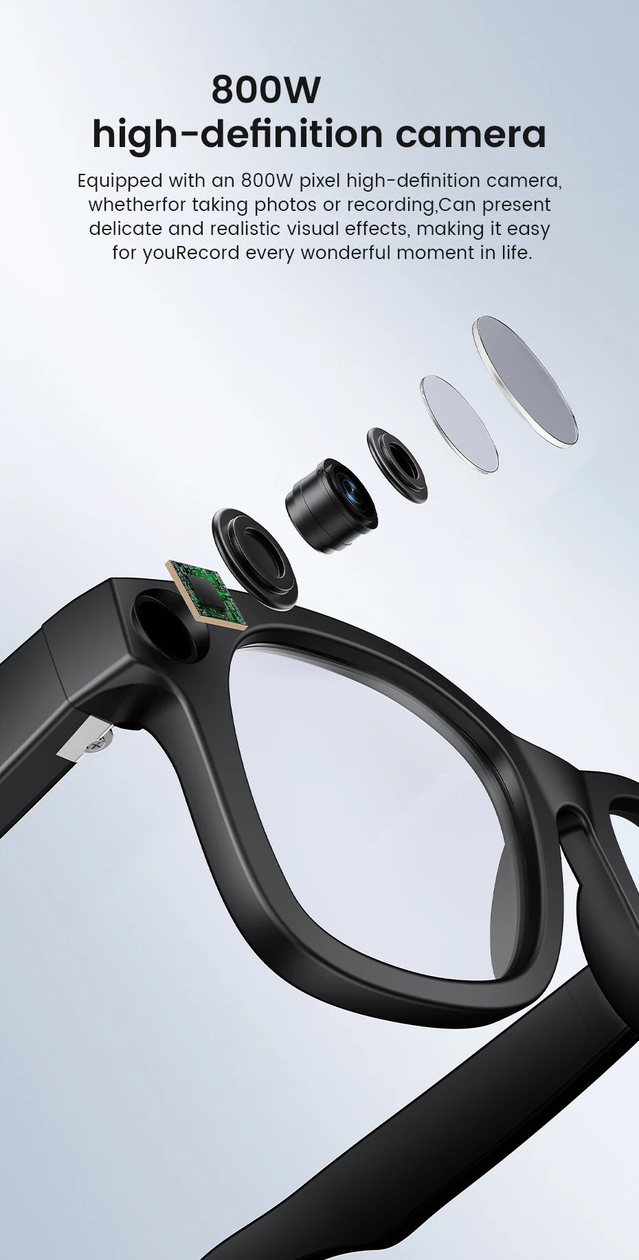 New Al Smart Glasses 800W HD Camera Anti Shake 1080P High-Definition Video Recording Touch Al Voice Wireless Call Smart Glasses