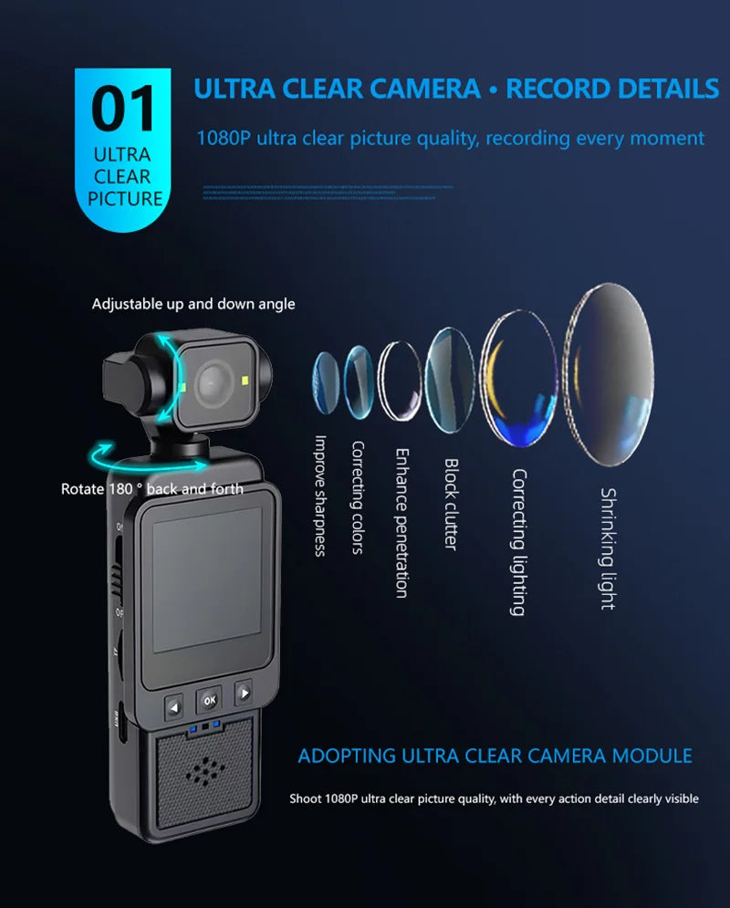 OnePlus 4K Handheld Sports Pocket Camera Display 180° Rotatable WiFi Wireless Video Recorder Built-in Fill Light Motion Camera