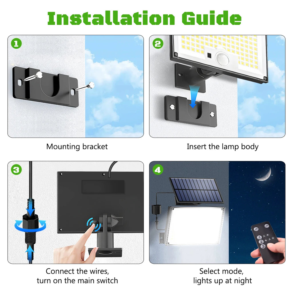 Solar Motion Sensor Outdoor Flood Lights with 400/172 Bright LEDs Dusk to Dawn Outside Flood Lights with 16ft Cable IP65 Lamp
