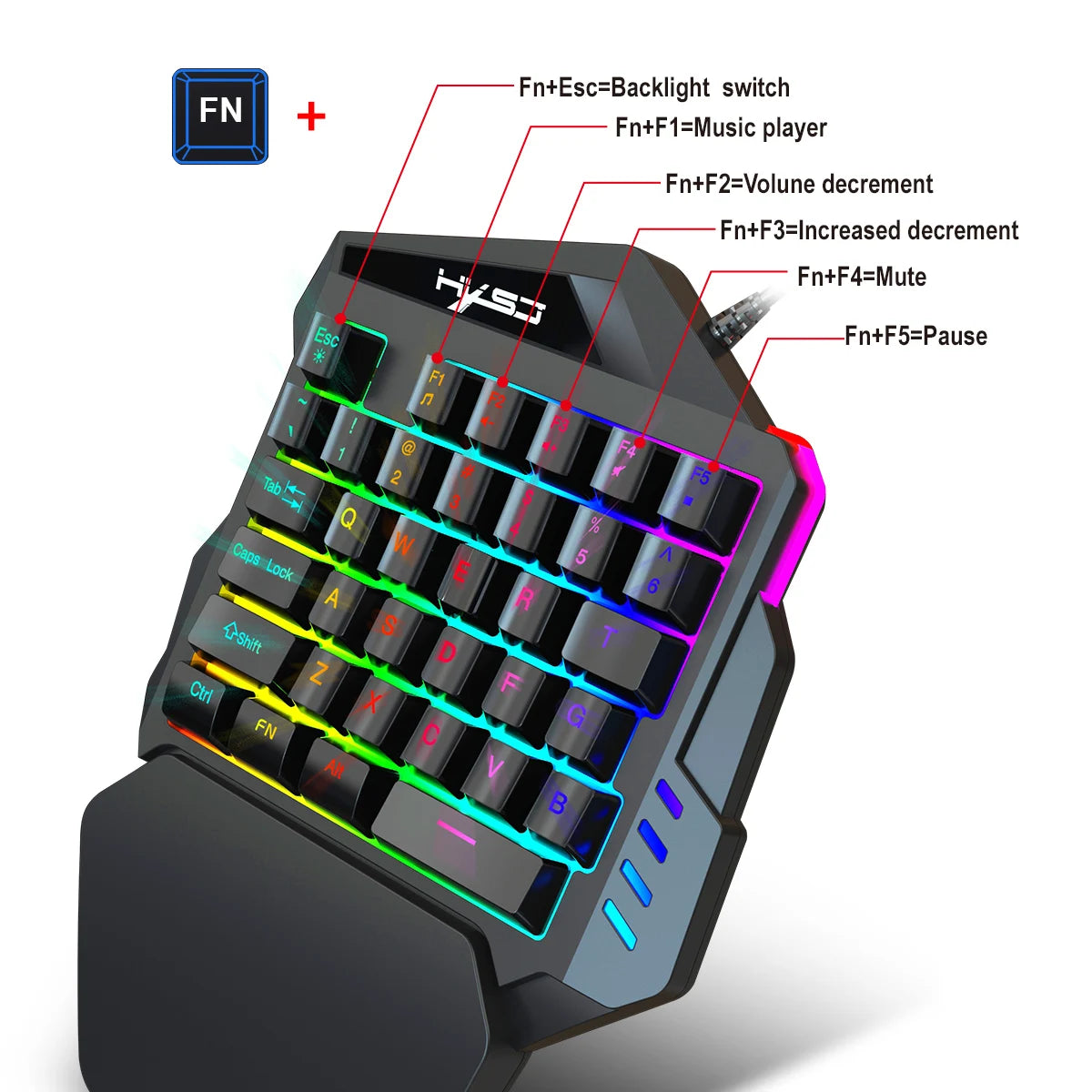 Gaming One-Handed Keyboard And Mouse Set with 35 Keys, Dual-Color Injection Molded Keycaps, Colorful Backlight, USB Plug-And