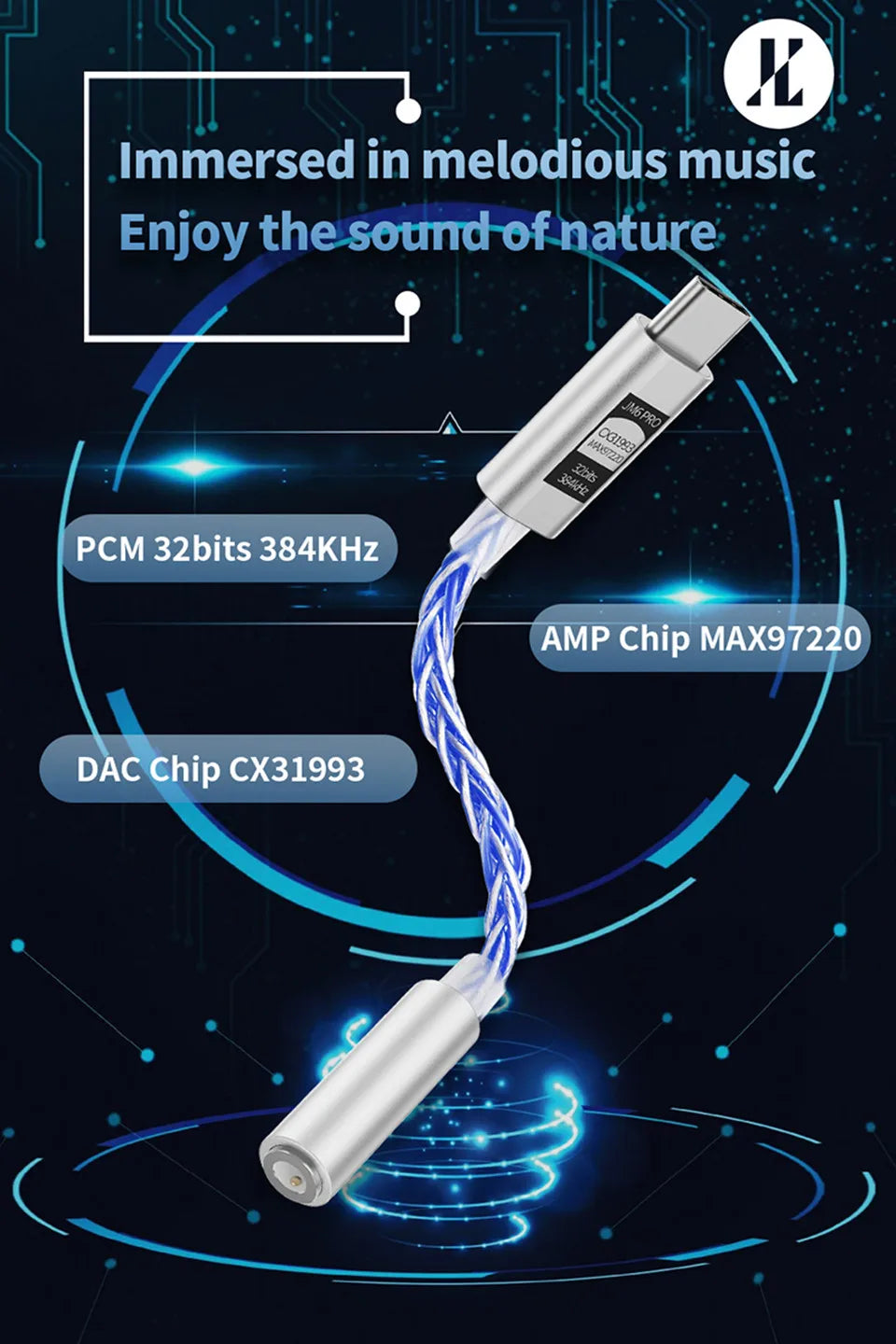 JCALLY JM6 Pro USB-C to 3.5mm HiFi DAC Headphone Adapter