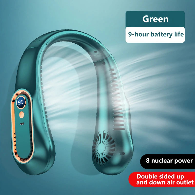7000mAh Hanging Neck Fan USB Portable Bladeless Mini Hanging Neck Fan LED Digital Display Rechargeable Fan Cooling Tool