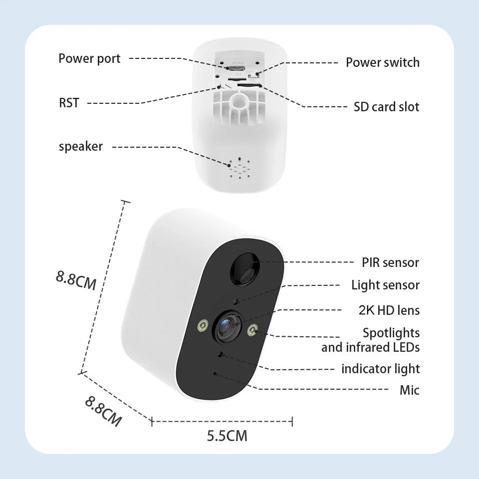Solar Security Camera Wireless Outdoor 3MP Home Surveillance IP65 Waterproof Color Night Vision Two Way Audio Human Detection