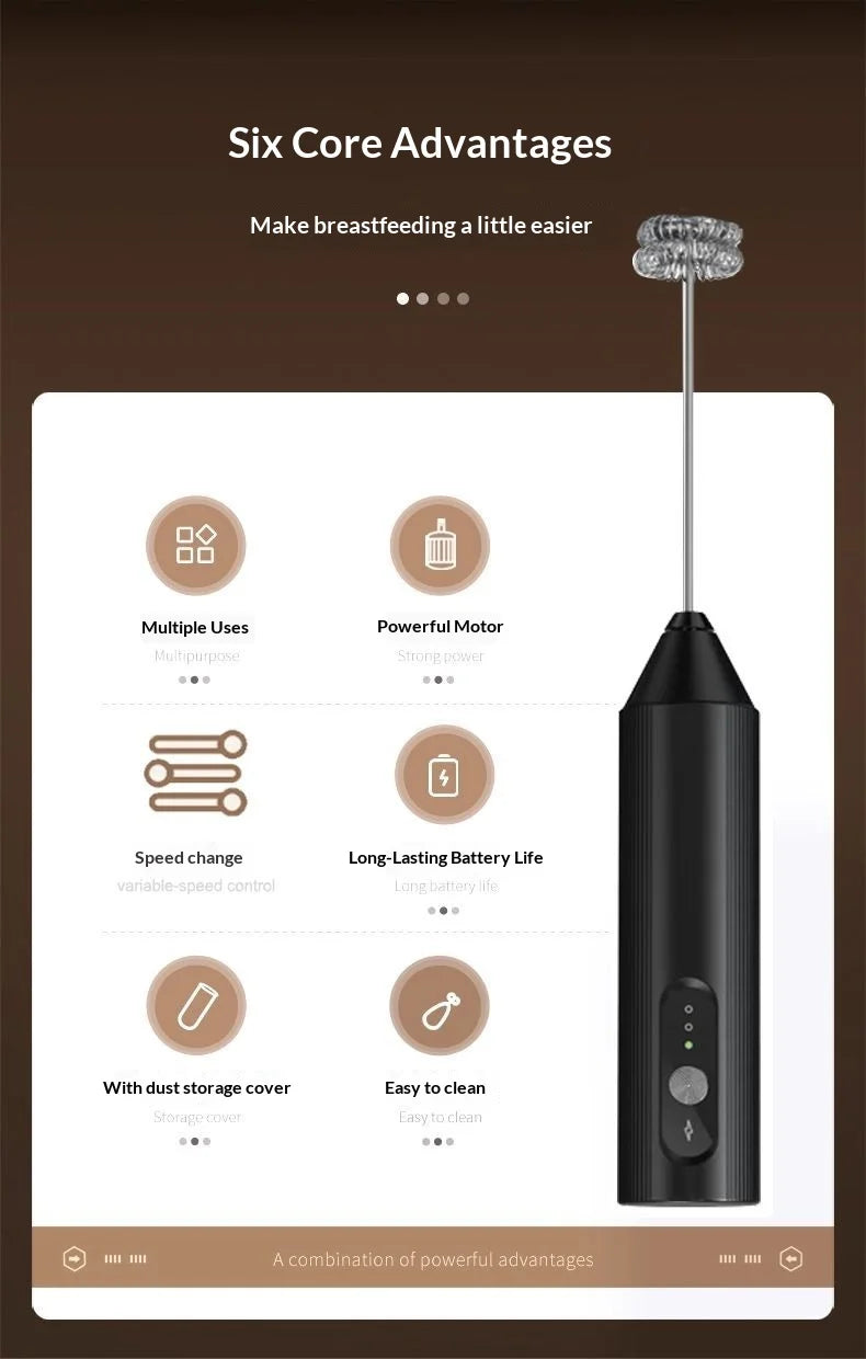 Portable Electric Milk Frother Foam Maker Handheld Rechargeable Foamer High Speed for Coffee Cappuccino Cream Kitchen Food Mixer