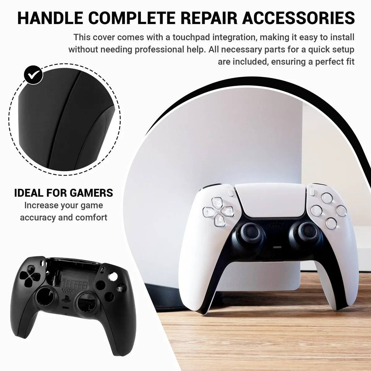 Quality Repair Part for PS5 BDM-010 Controller Housing Shell Game Controller Shell Cover with Buttons Black