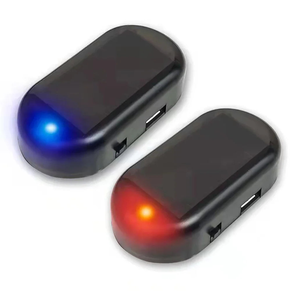 Solar Powered Car Fake Security Light Super Bright Simulated Dummy Alarm Blue/Red Light Wireless Warning Anti-Theft Caution Lamp