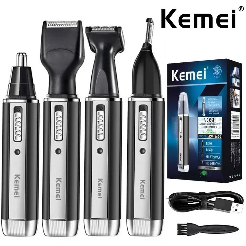 Kemei 4 in 1 Trimmer for Men Electric Nose and Ear Trimmer Rechargeable Trimmer for Hair Beard Nose and Ear Cleaner Grooming Set
