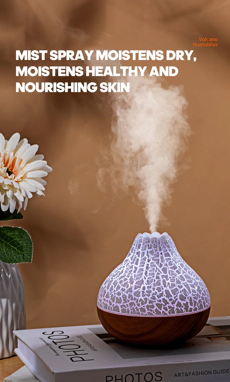 Volcano Air Humidifier 300ml Desktop USB Water Mist Diffuser Purifier Air Freshener Nebulizer with Colorful Ambient Night Light