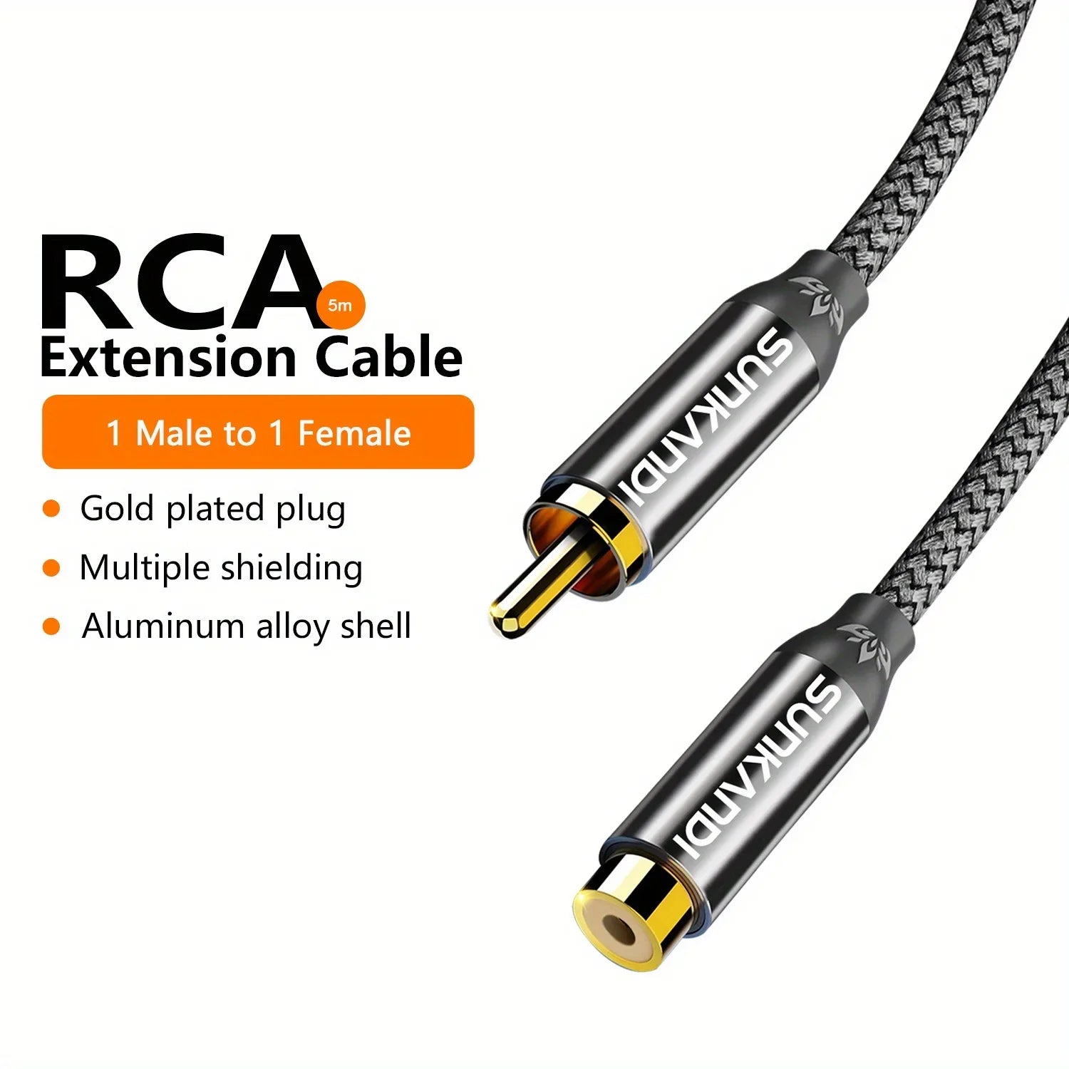 SUNKANDI RCA Male to female extension cable, copper housing  RCA male to RCA female cable Stereo audio extension cable adapter