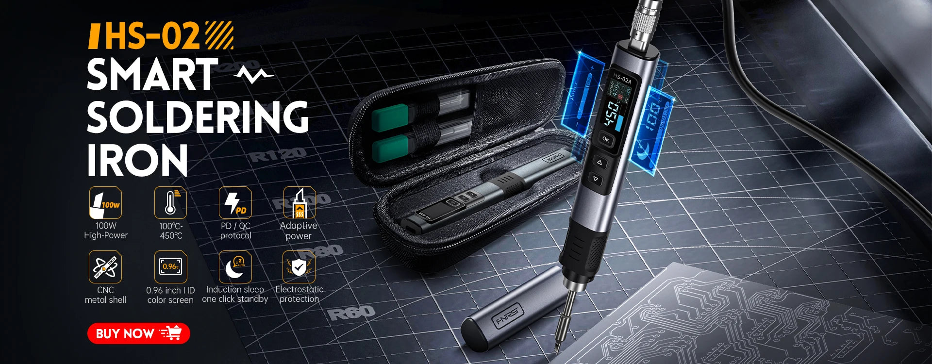 FNIRSI HS-01 Adjustable Temperature Soldering Iron DC 24V 80-420℃ Welding Solder Rework Station PD 65W Portable Repair Tool