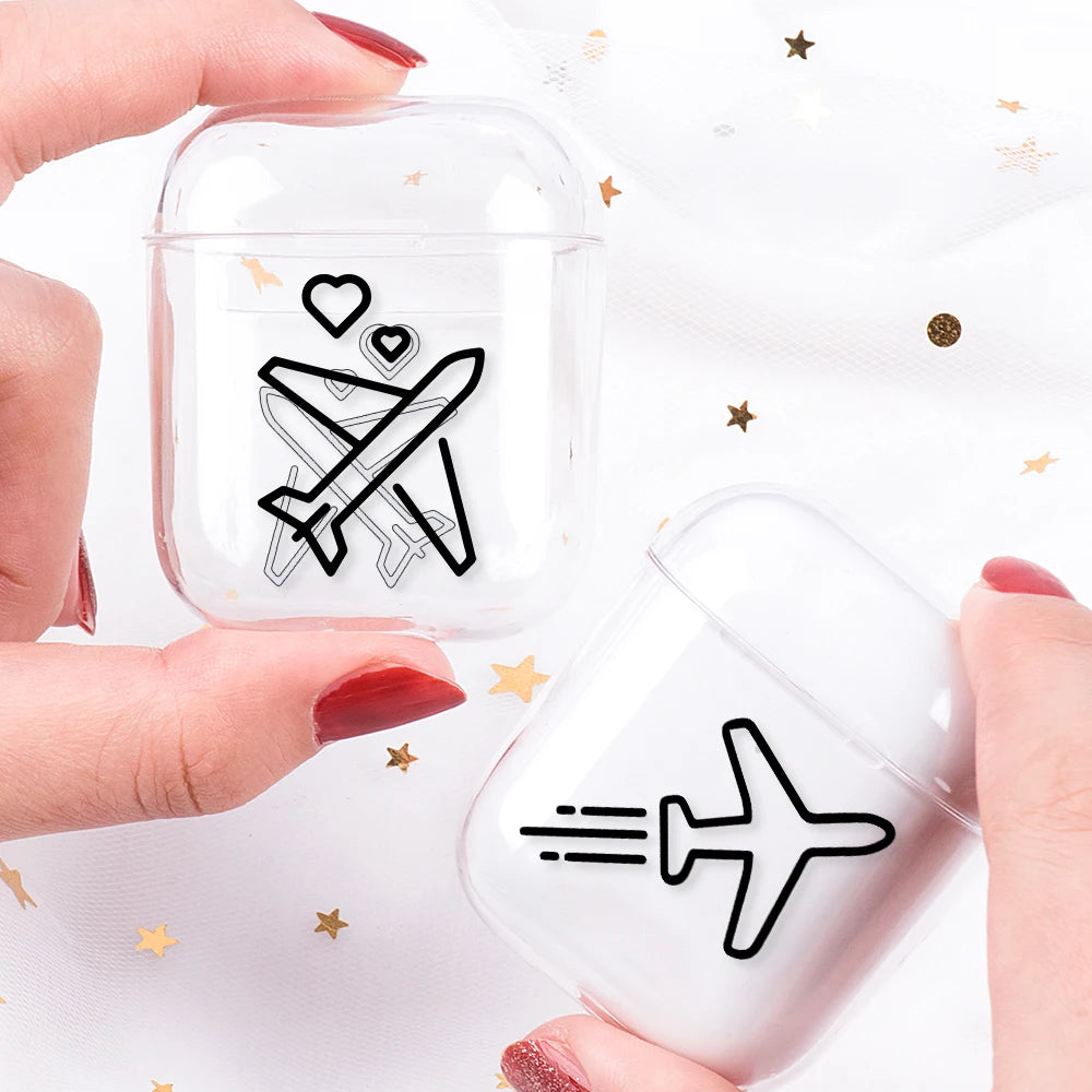 Airplane Pattern Clear Earphone Cases For Airpods 4th 2 1 3 Pro 2 Fundas Headphone Cover For Apple Airpods Air Pods Pro Airpods3
