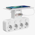 4000W EU Multifunction Socket Smart Night Light Individual Switch EU Plug 4 AC Power Strip with Phone Holder 2 USB-A 2 USB-C