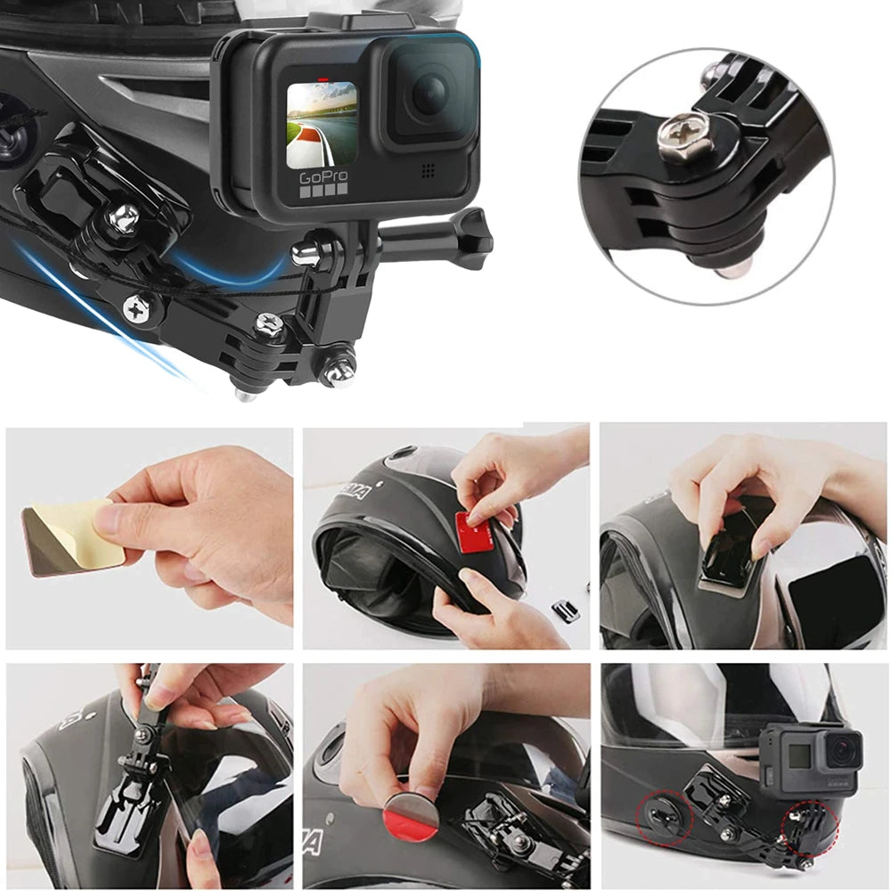 Motorcycle Helmet Mount For Gopro Hero 10 9 8 7 6 5 4 3 Yi osmo Action Sports Camera Mount Full Face Holder Accessories Strap