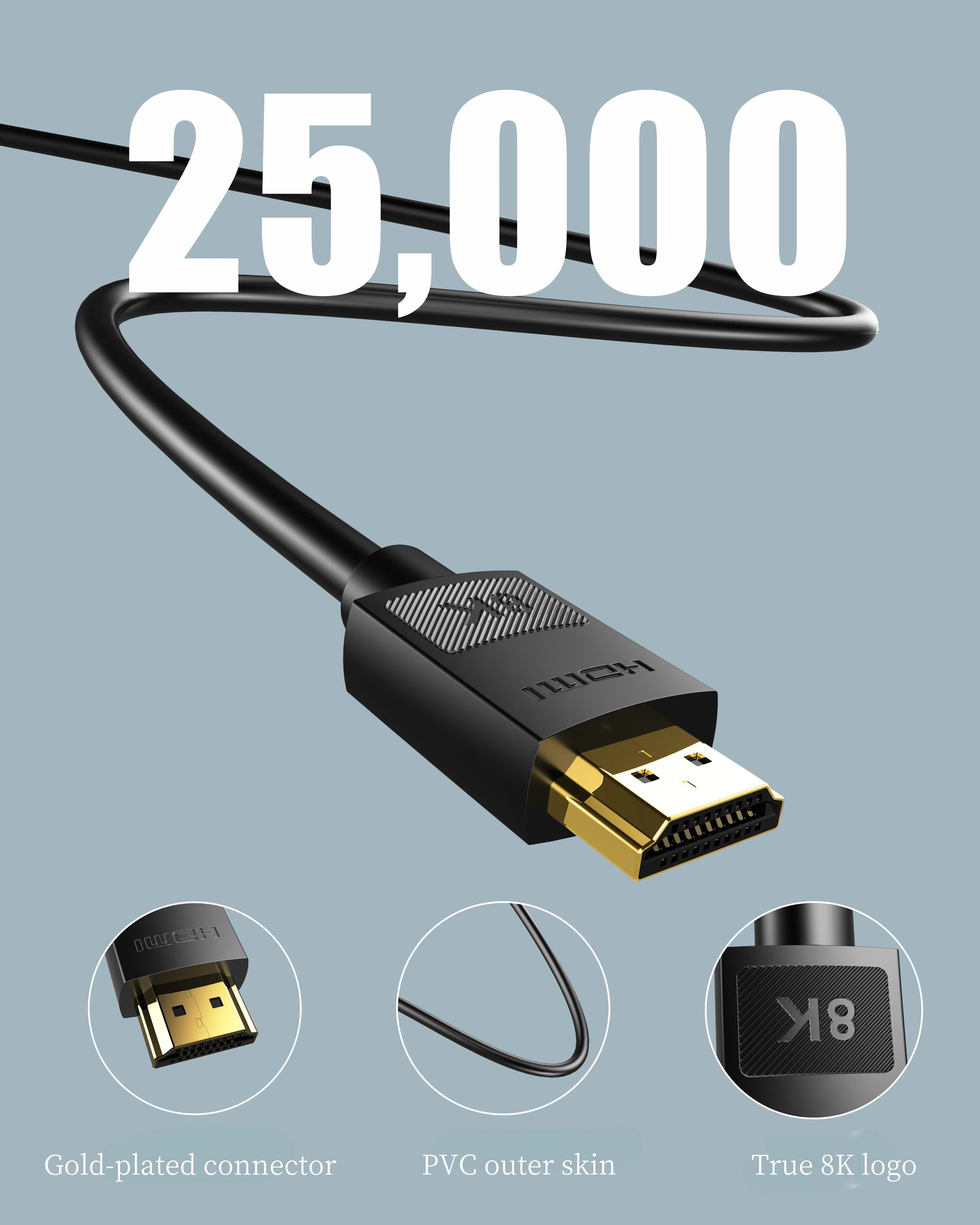 1.65/3.3/6.6/10FT 8K HDMI 2.1 Cable 48Gbps Ultra High Speed 8K60 4K120Hz eARC 3D HDR10 Compatible with Roku TV/PS5/HDTV/Blu-ray
