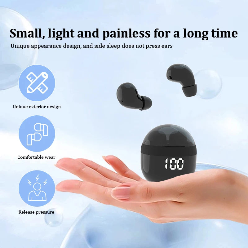 HOMEFISH SK18 Mini Sleep Wireless Earbuds, Bluetooth 5.3, Invisible In-Ear, Digital Display, Noise Cancelling for Side Sleepers