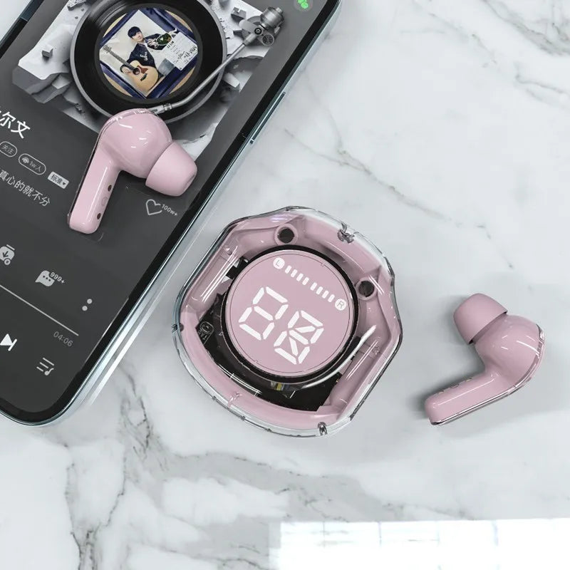 T8 Pro Transparent Bluetooth Earbuds with LED Display