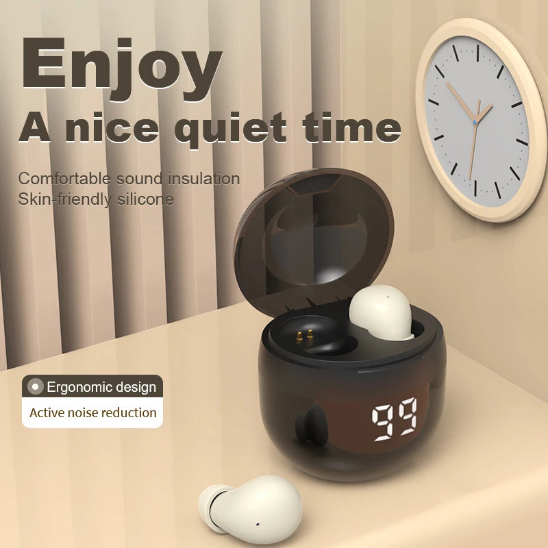 HOMEFISH SK18 Mini Sleep Wireless Earbuds, Bluetooth 5.3, Invisible In-Ear, Digital Display, Noise Cancelling for Side Sleepers