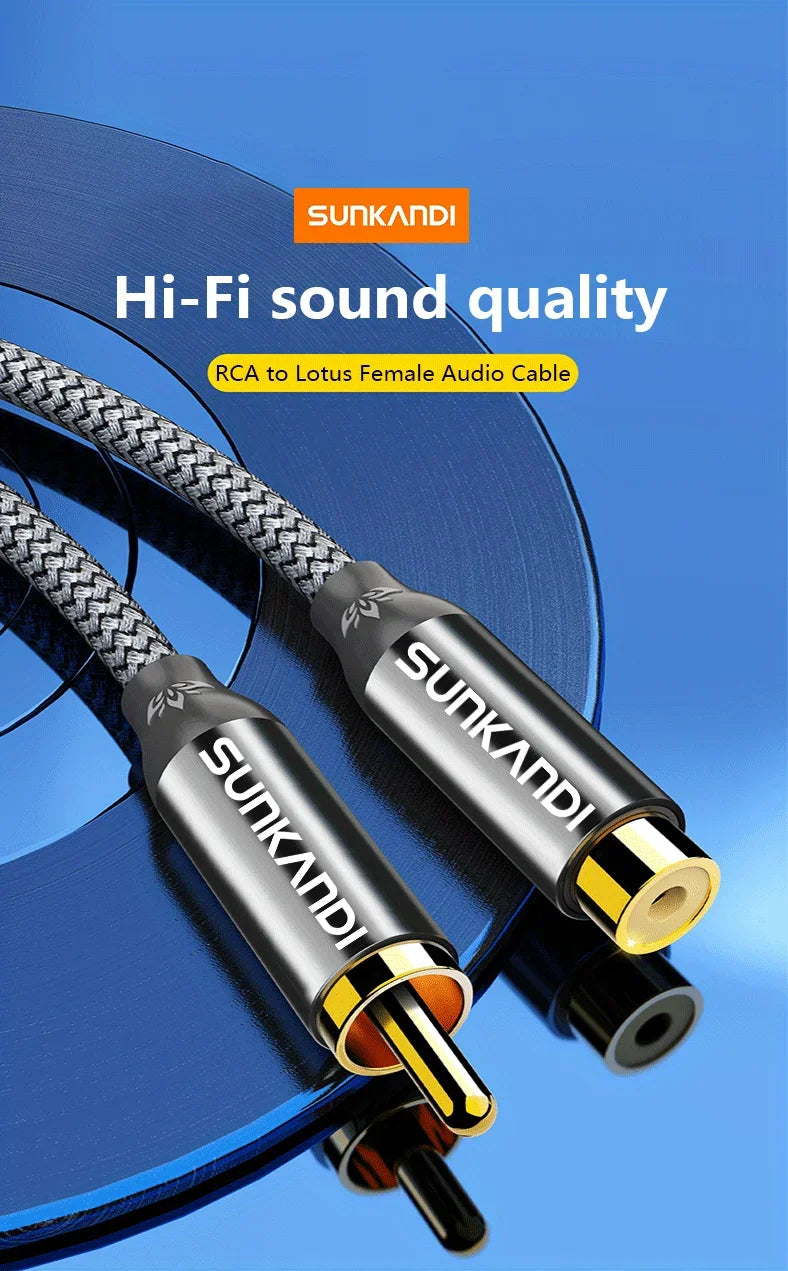 SUNKANDI RCA Male to female extension cable, copper housing  RCA male to RCA female cable Stereo audio extension cable adapter