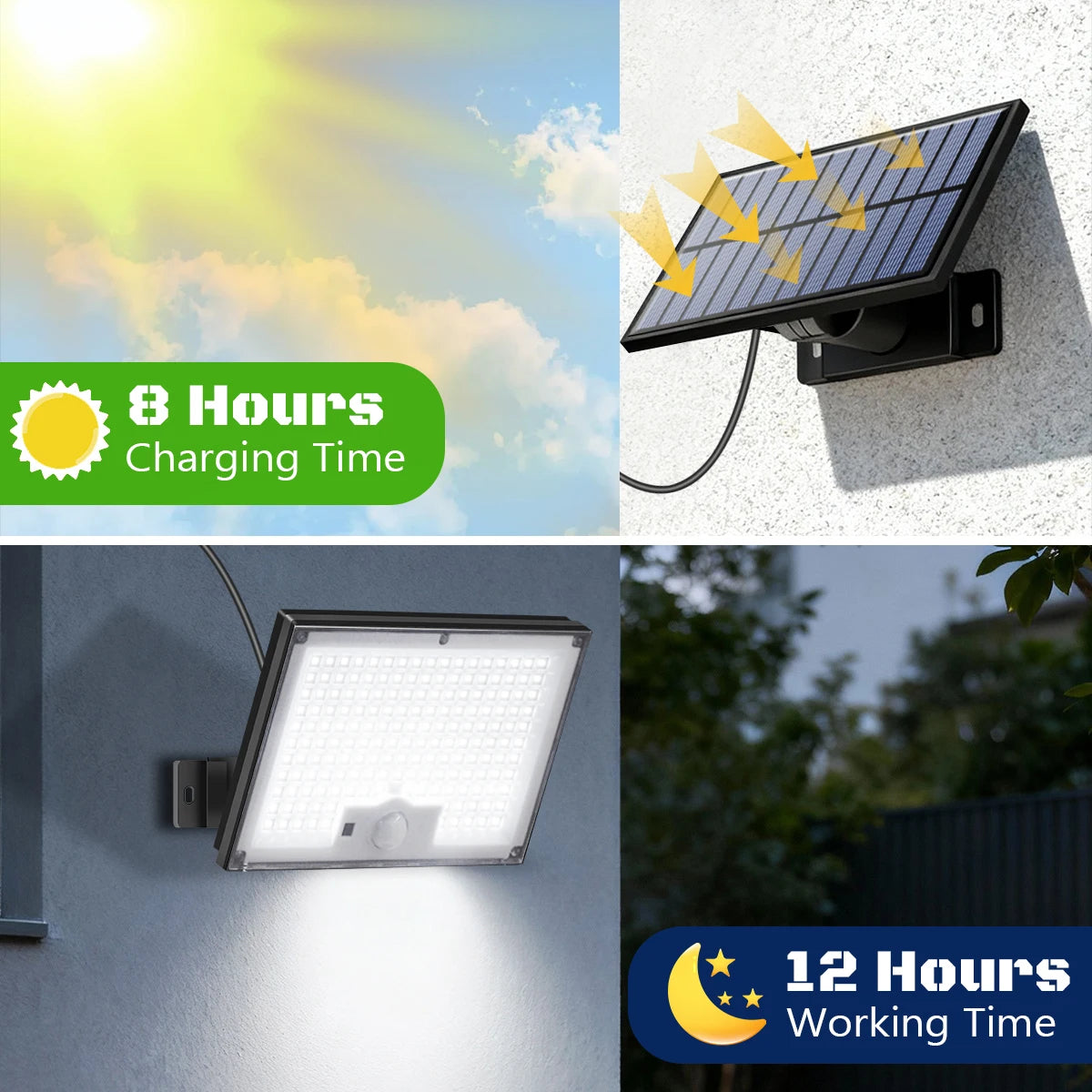 Solar Motion Sensor Outdoor Flood Lights with 400/172 Bright LEDs Dusk to Dawn Outside Flood Lights with 16ft Cable IP65 Lamp
