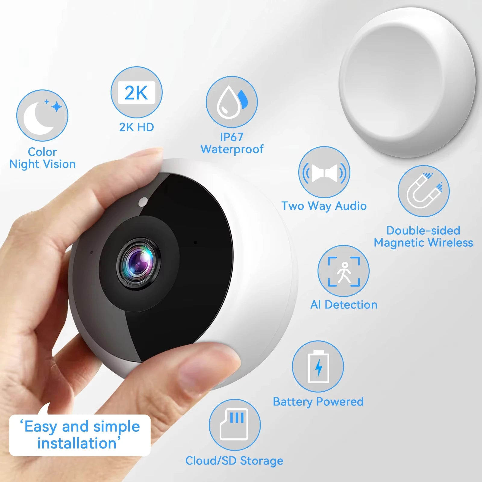 ANSVICAM 2K WiFi IP Camera Outdoor Magnetic Battery Security Camera Indoor Color Night Vision Waterproof Wireless Surveillance