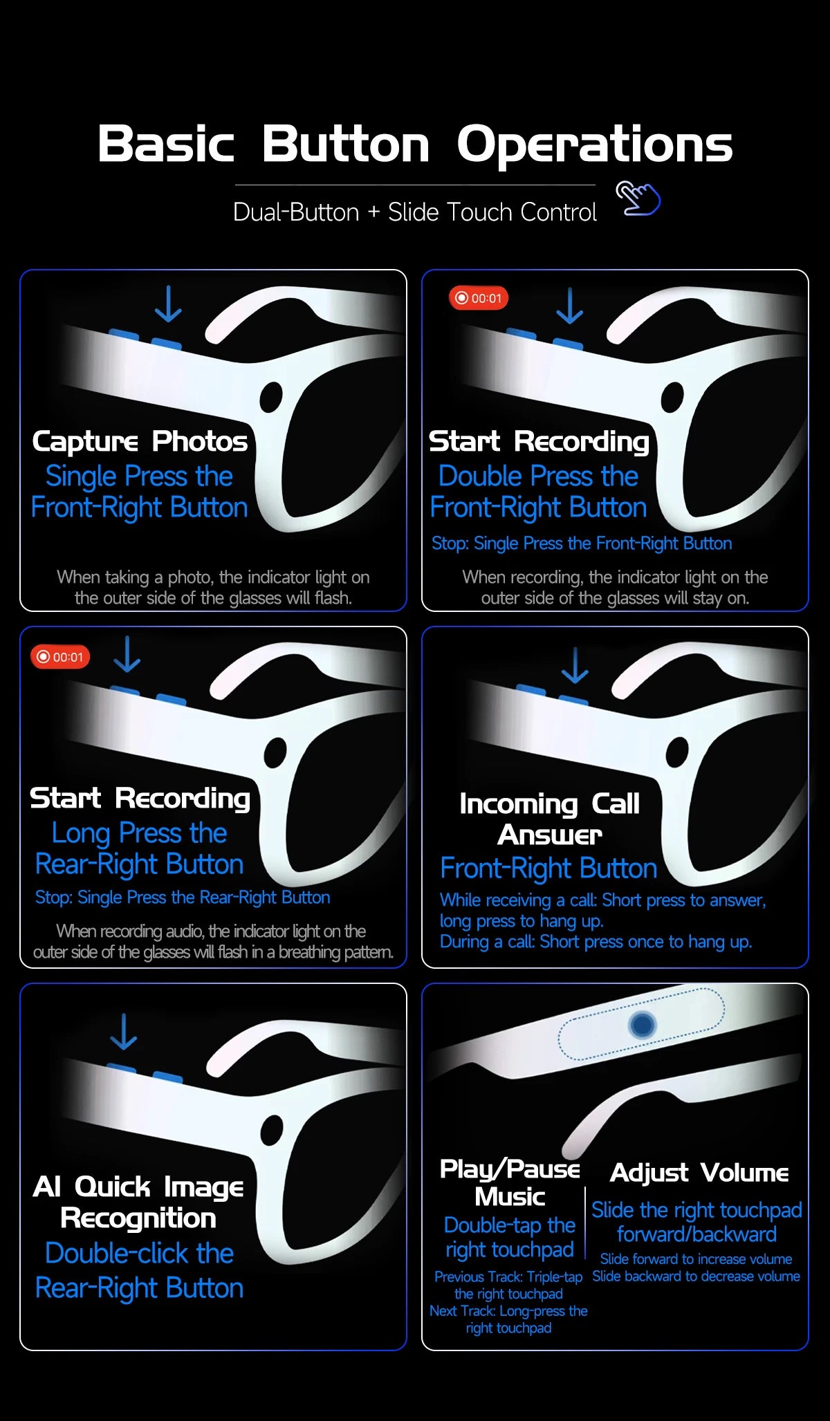 2026 World Premiere 4K HD Camera AI Smart Glasses 800W Pixel Camera 1080P Video AI Photo Recognition Call Travel abroad Glasses