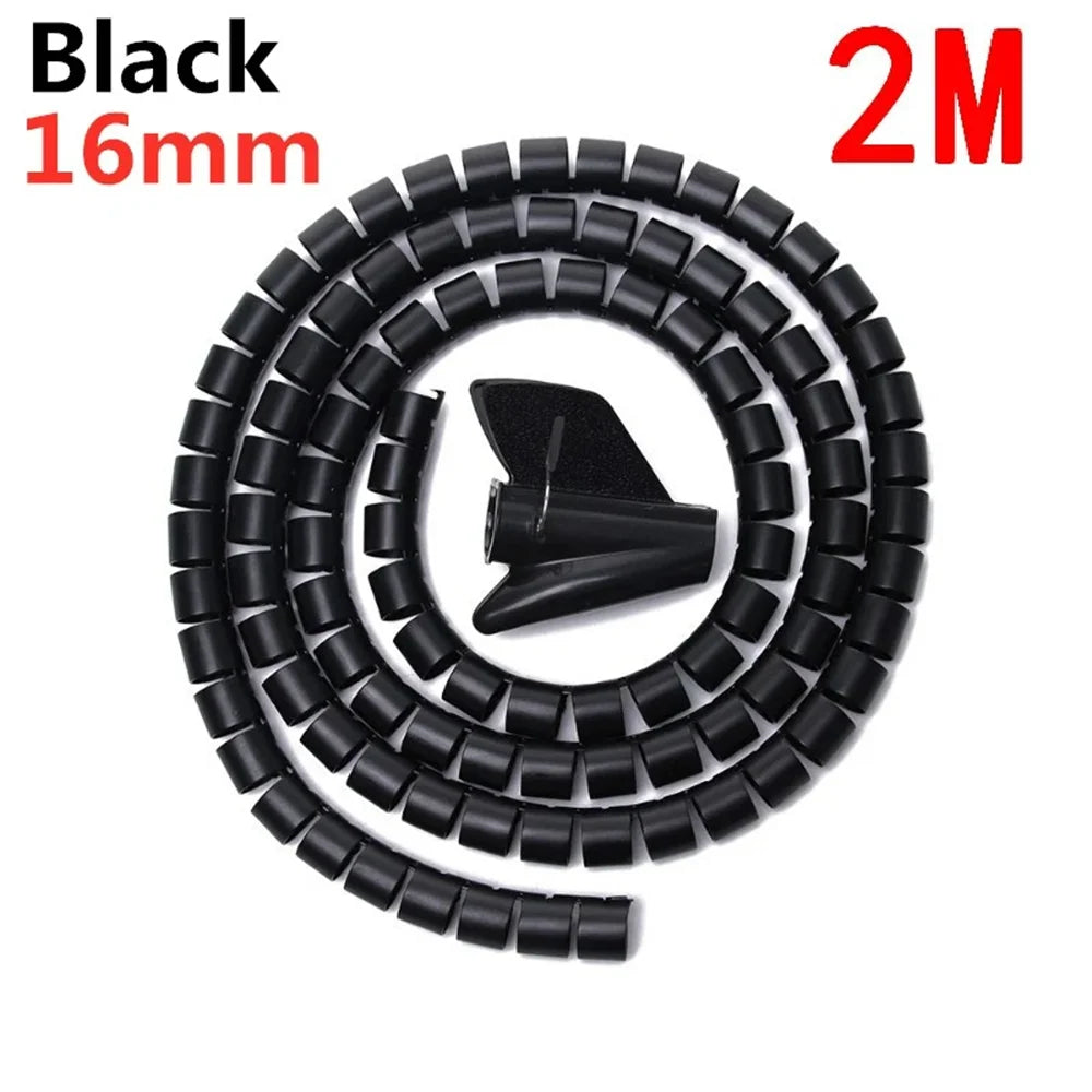 2M 10/16mm Flexible Spiral Cable Protector Wire Organizer Computer Cord Protective Tube Organization Management Protector Sleeve