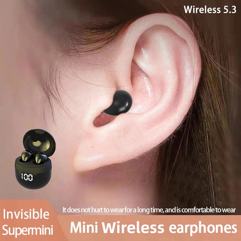 HOMEFISH SK18 Mini Sleep Wireless Earbuds, Bluetooth 5.3, Invisible In-Ear, Digital Display, Noise Cancelling for Side Sleepers