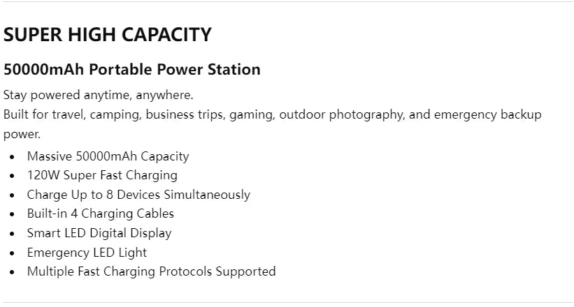 50,000mAh 120W Fast Charging Power Bank