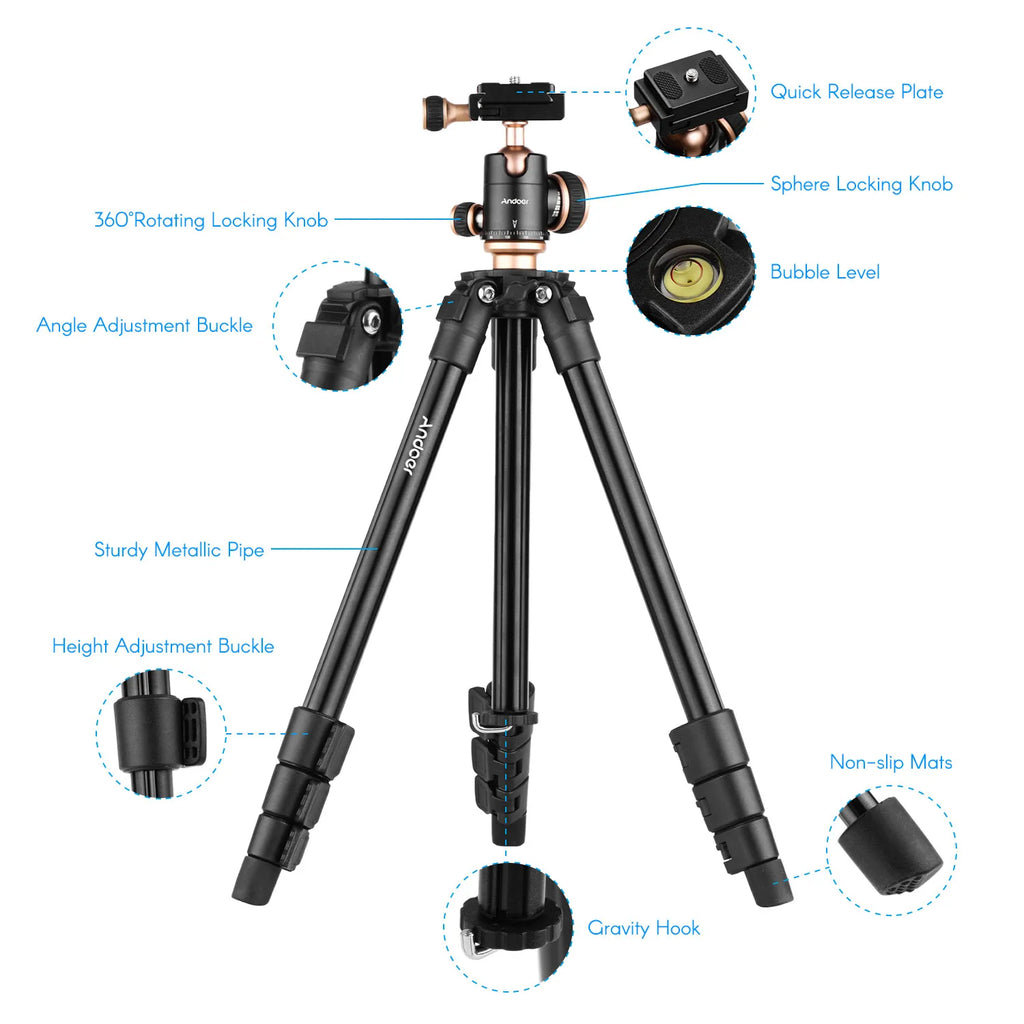 Camera Tripod Complete Tripods with Panoramic Ballhead Bubble Level Adjustable Height Portable Travel Tripod for DSLR Digital Ca