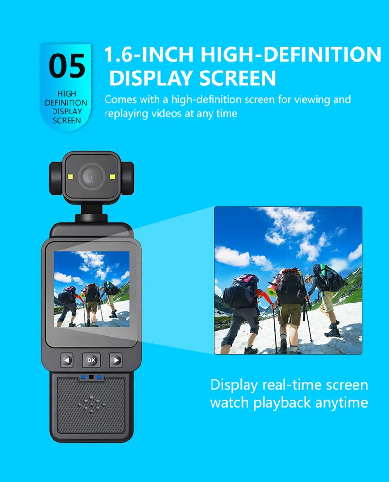 OnePlus 4K Handheld Sports Pocket Camera Display 180° Rotatable WiFi Wireless Video Recorder Built-in Fill Light Motion Camera
