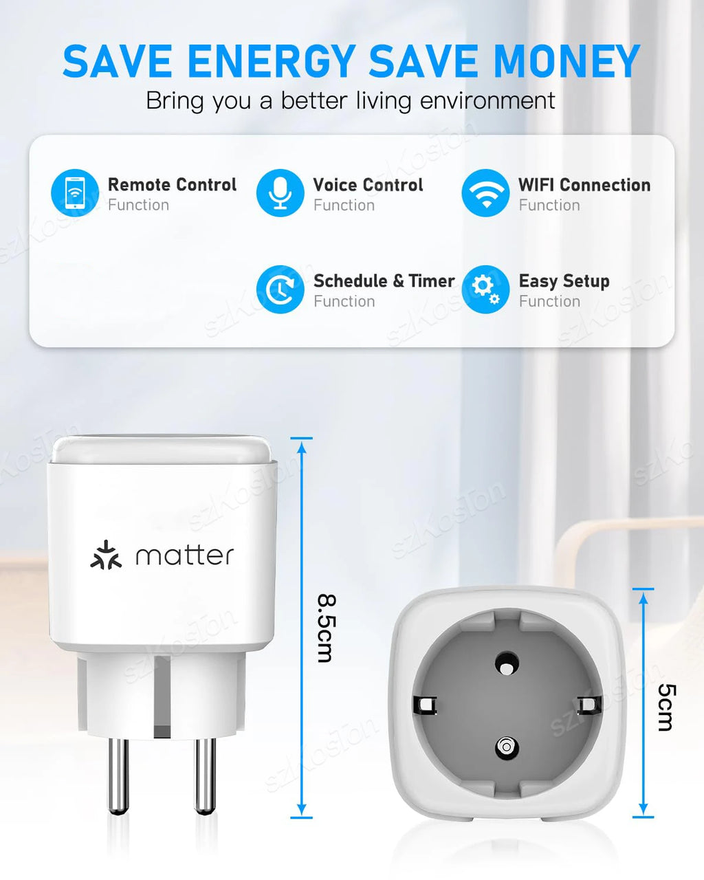 Matter WiFi Smart Plug 16A/20A EU Smart Socket Home Appliance Plug Adapter Timing for HomeKit SmartThings Alexa Google Siri