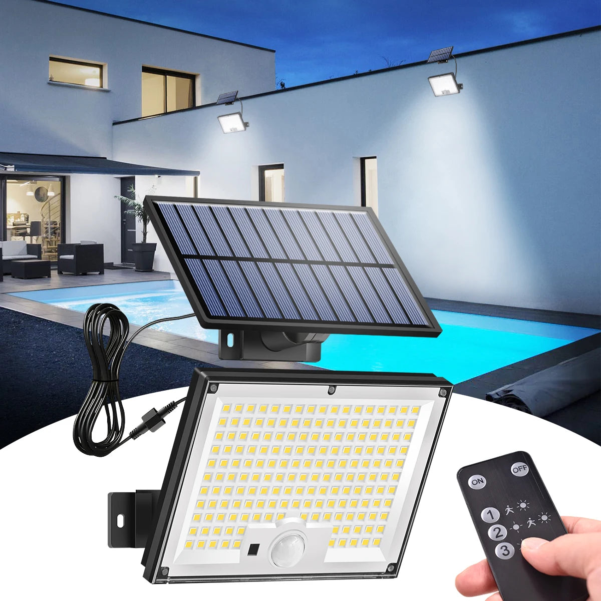 Solar Motion Sensor Outdoor Flood Lights with 400/172 Bright LEDs Dusk to Dawn Outside Flood Lights with 16ft Cable IP65 Lamp