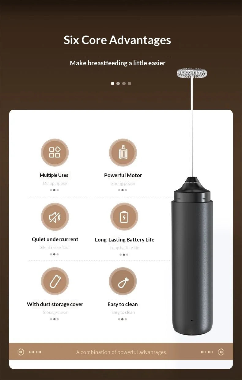 Portable Electric Milk Frother Foam Maker Handheld Rechargeable Foamer High Speed for Coffee Cappuccino Cream Kitchen Food Mixer