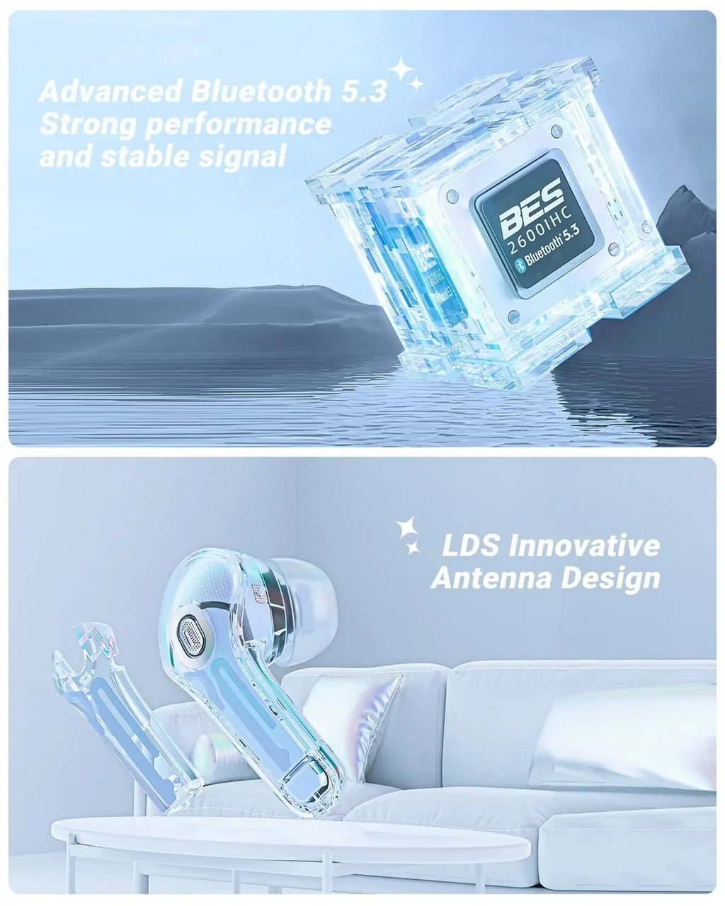 T8 Pro Transparent Bluetooth Earbuds with LED Display