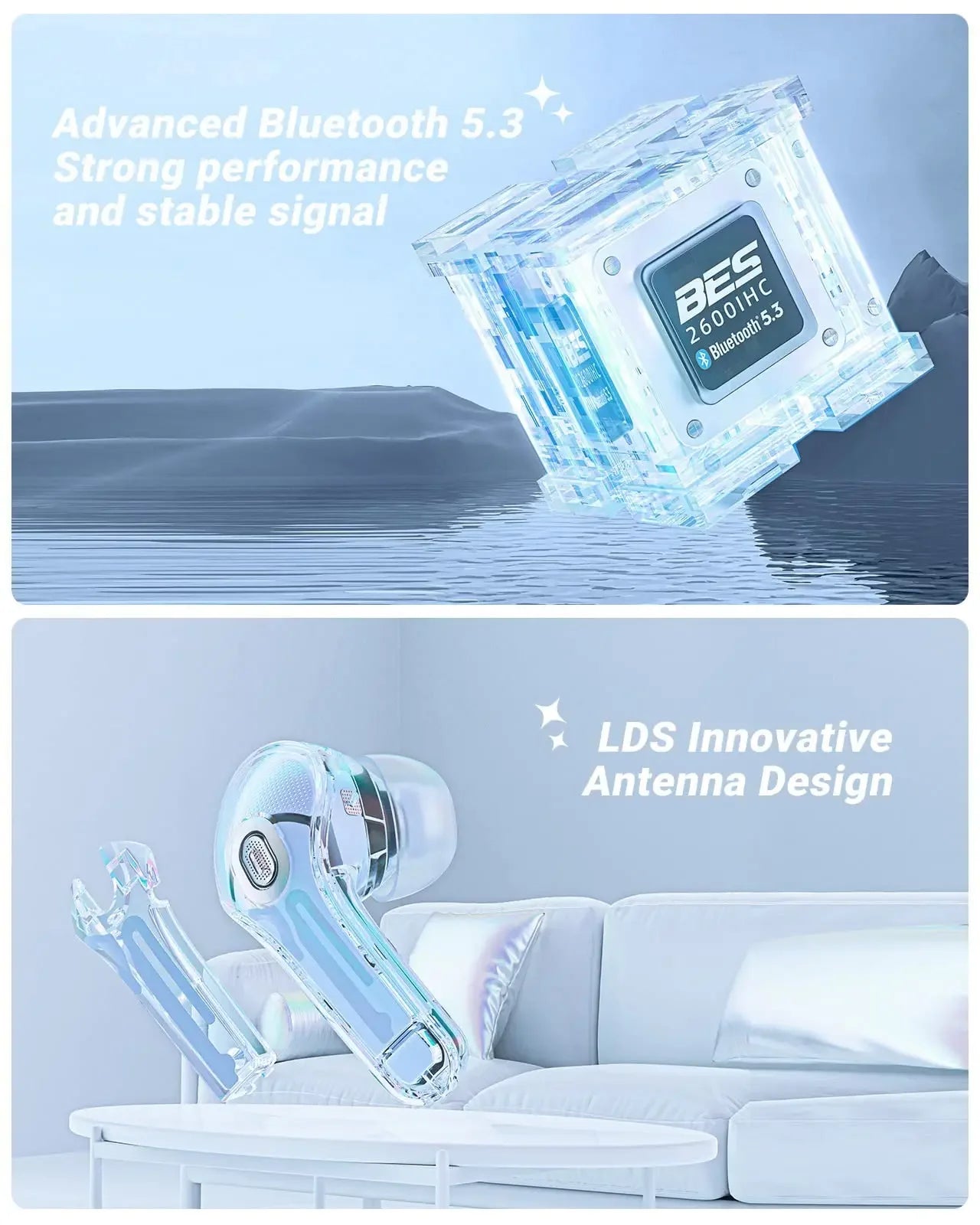 T8 Pro Transparent Bluetooth Earbuds with LED Display