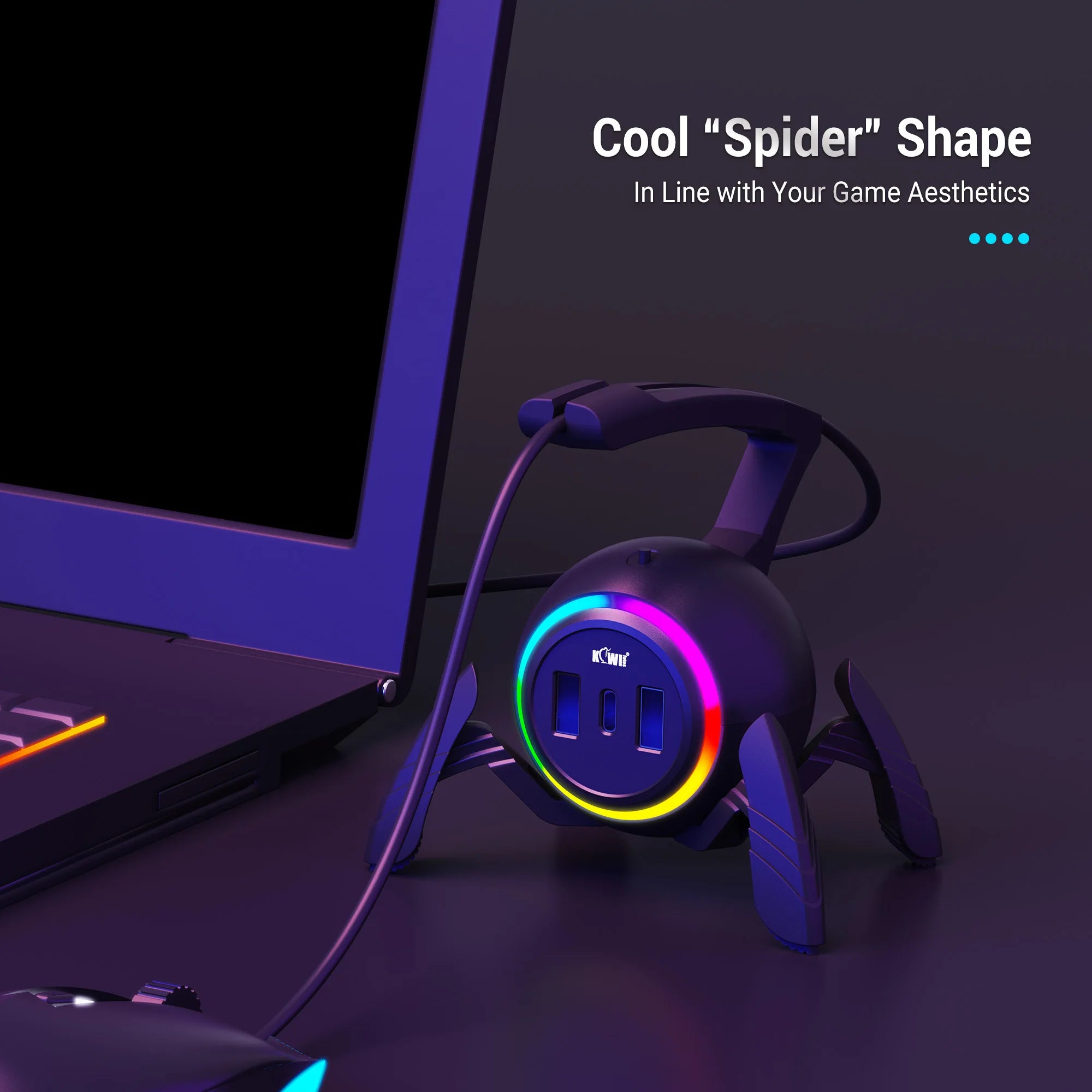 Mouse Bungee Mouse Cable Holder Cord Clip Wire Organizer Flexible For Mice Playing Esports Gaming With 3 USB Ports And RGB Light