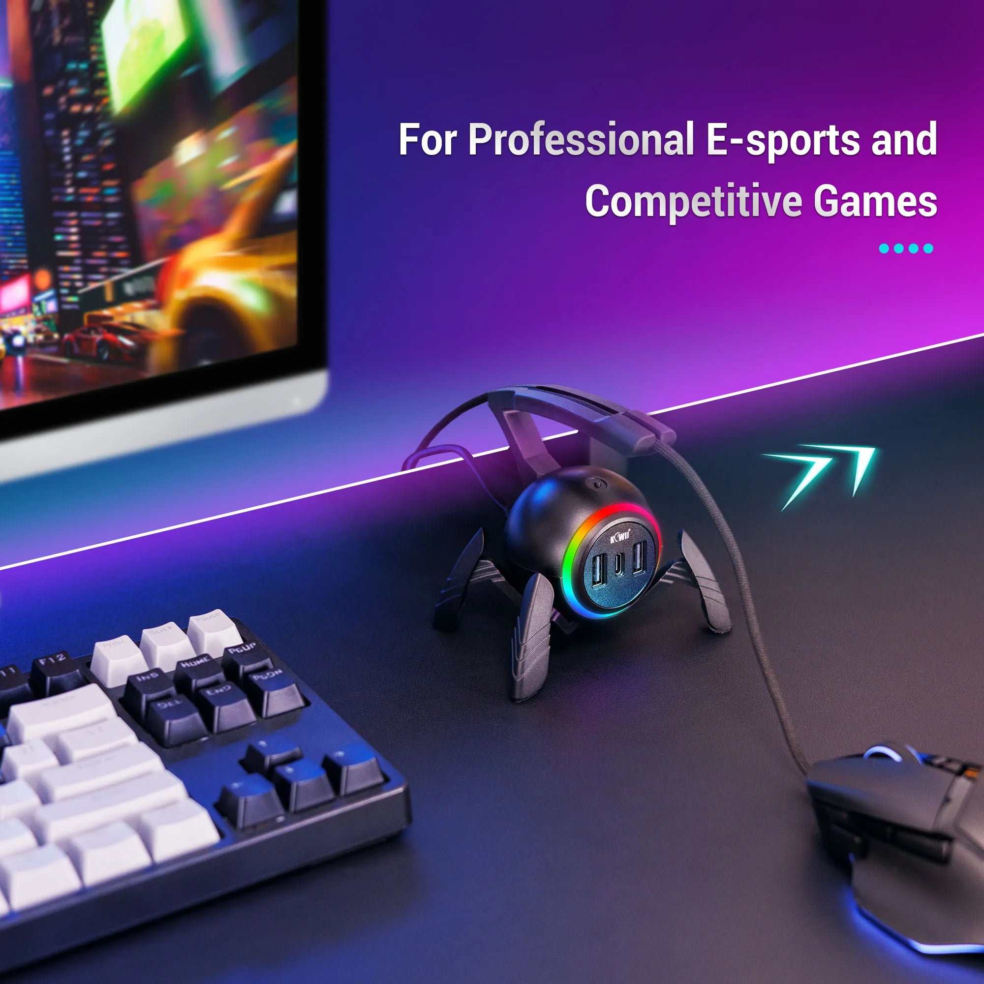 Mouse Bungee Mouse Cable Holder Cord Clip Wire Organizer Flexible For Mice Playing Esports Gaming With 3 USB Ports And RGB Light