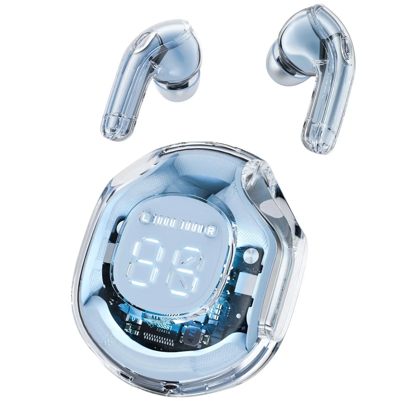 T8 Pro Transparent Bluetooth Earbuds with LED Display