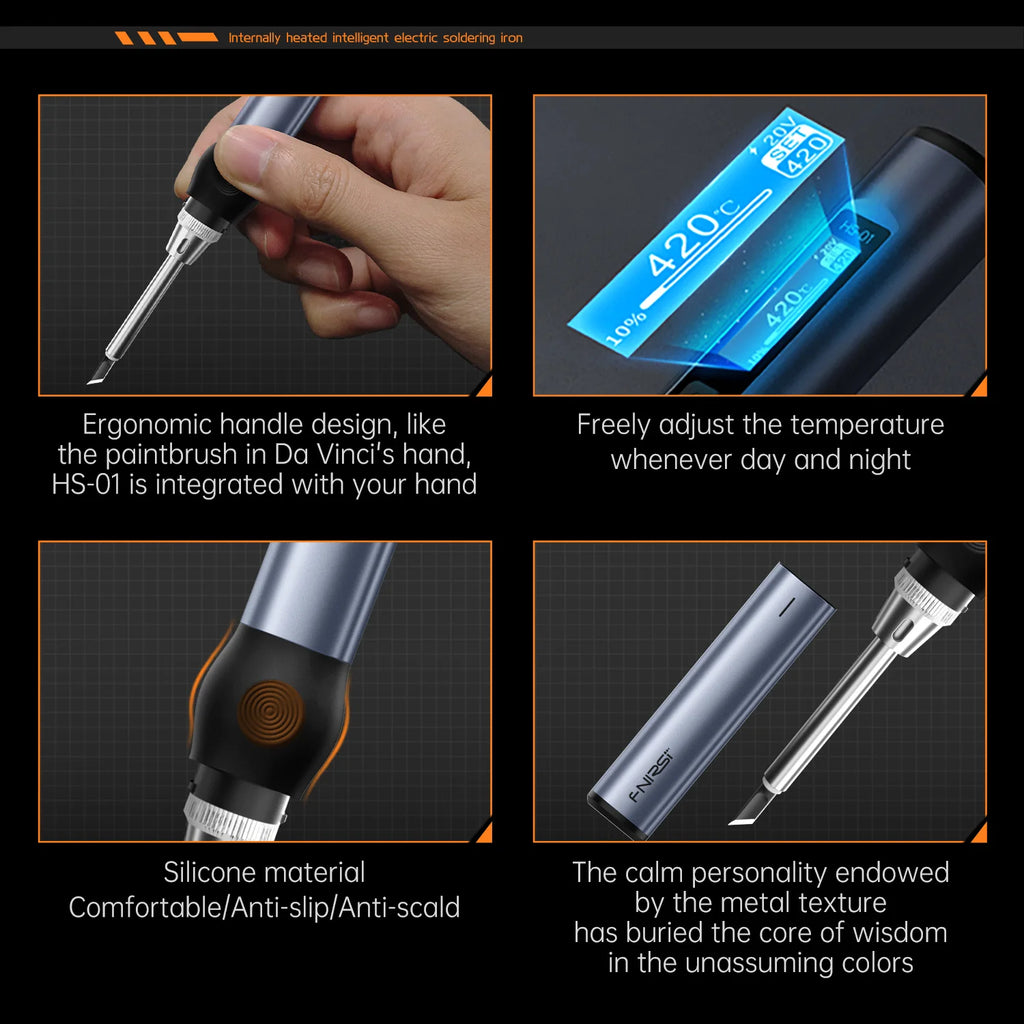 FNIRSI HS-01 Adjustable Temperature Soldering Iron DC 24V 80-420℃ Welding Solder Rework Station PD 65W Portable Repair Tool